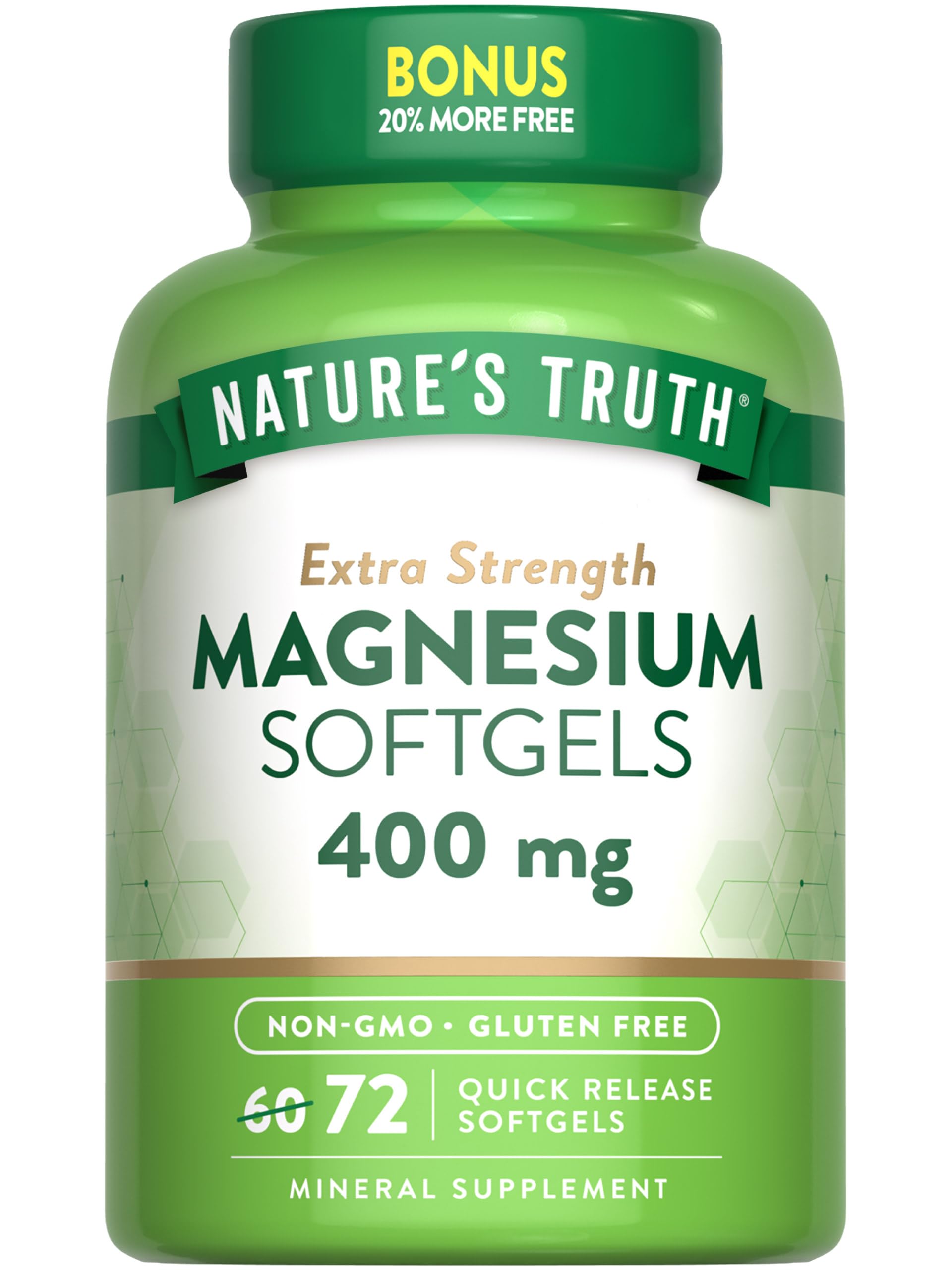 Nature's Truth Magnesium | 400mg | 72 Softgels | Value Size | Extra Strength | from Magnesium Oxide | Non-GMO and Gluten Free Supplement