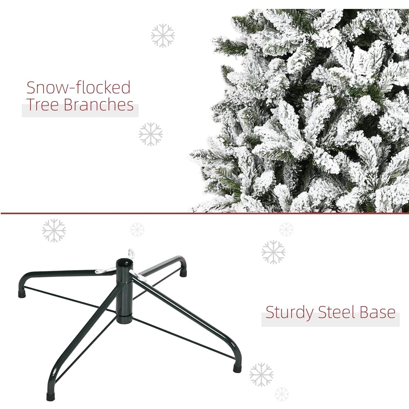 5 stóp Premium Snow Flocked Sztuczna Choinka Zawiasowa Sosnowa Pełna Świąteczna Choinka Do Dekoracji Domu i Biura Imprezy z Gałęziastymi Końcówkami Śniegu I Metalowym Stojakiem, L