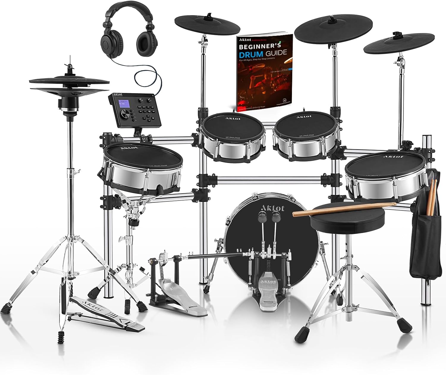 AKLOT Acoustic-Style Electric Drum Set with Double Bass Pedal