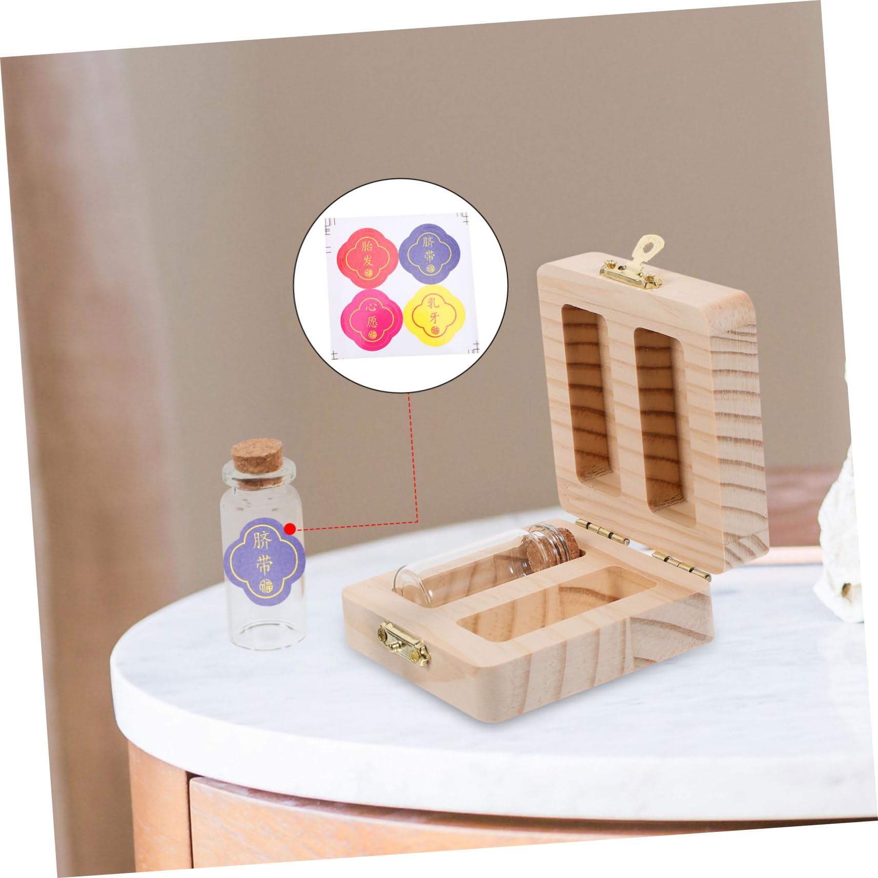 OUNONA 4piezas Caja De Almacenamiento De Recuerdos Para Bebés Organizador De Pelo Fetal y Cordón Umbilical Estilo Creativo De Madera Botellas De Conservación Botellas