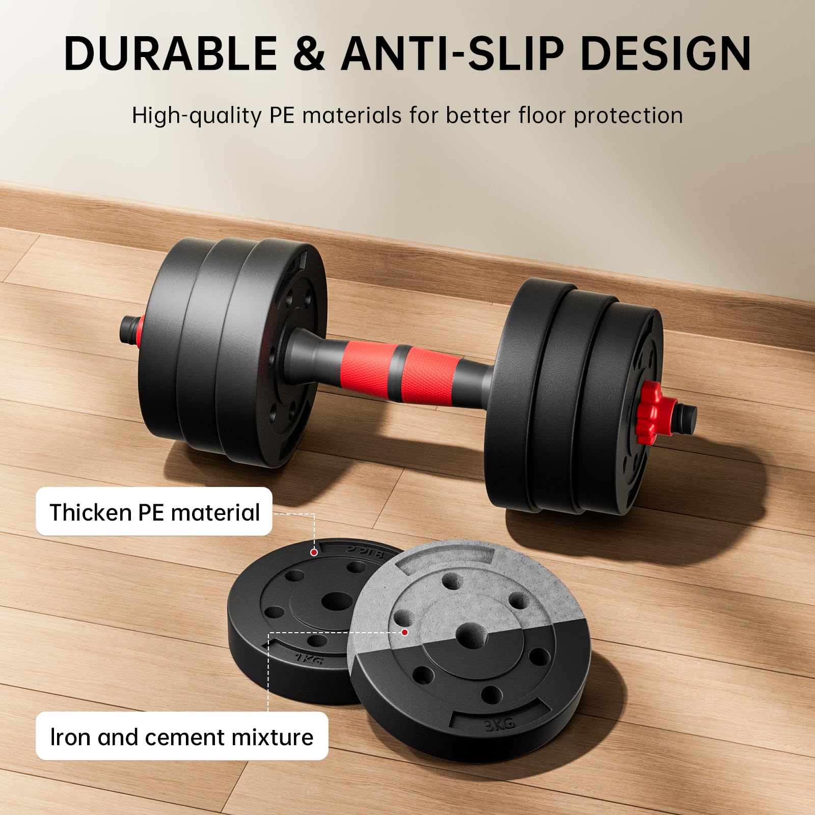 Set di manubri regolabili 2 in 1 coppia di pesi per fitness a casa, attrezzatura per il peso libero, impugnatura antiscivolo con connettore, manubri per sollevamento pesi per allenamento del
