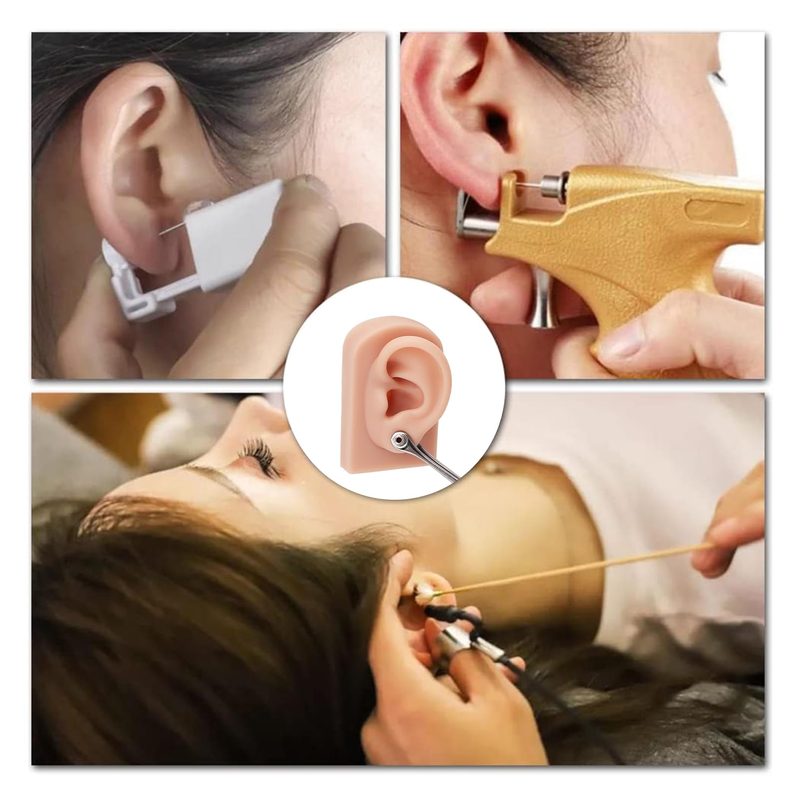 Modèle d'oreille en silicone souple, 2pcs Modèle d'oreille en silicone souple, Modèle de fausse oreille, Modèle de boucles d'oreilles pour l'étude, la pratique, les outils(Couleur chair moyenne)