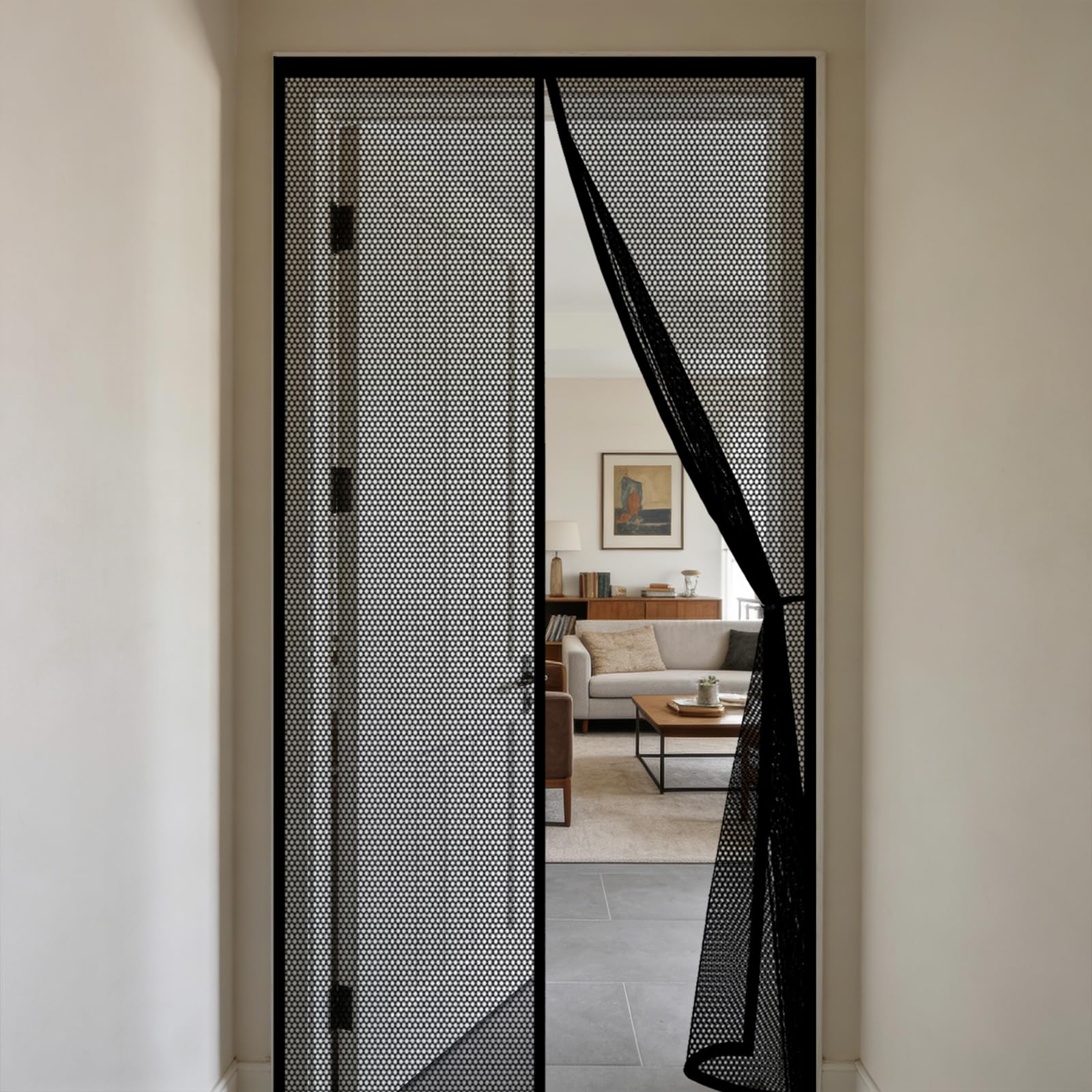Moustiquaire de porte haut de gamme 160 x 227 cm maille noire robuste