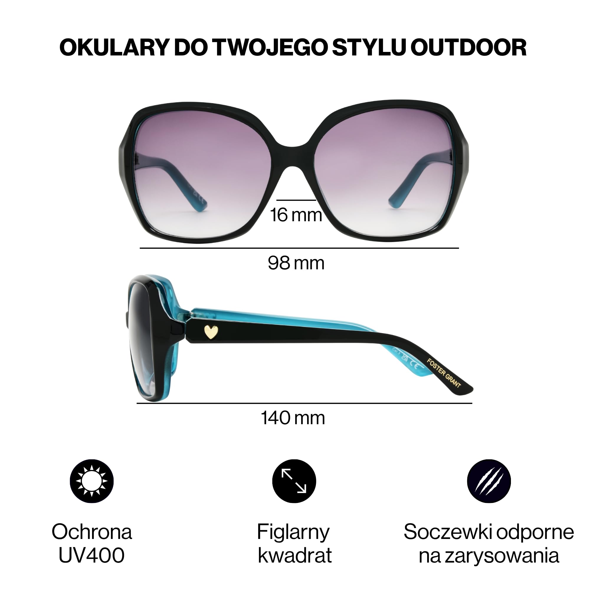 Foster Grant Okulary przeciwsłoneczne Kobiety 26 583 Heart Rivets