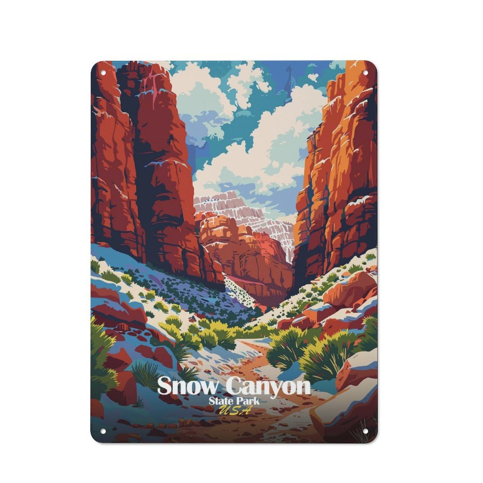 Junmoney Style-24 Snow Canyon State Park Illustration Rustic Printed Metal Sign 40X30cm For Garage Or Workshop, For Garage, Workshop And Man Cave Decoration