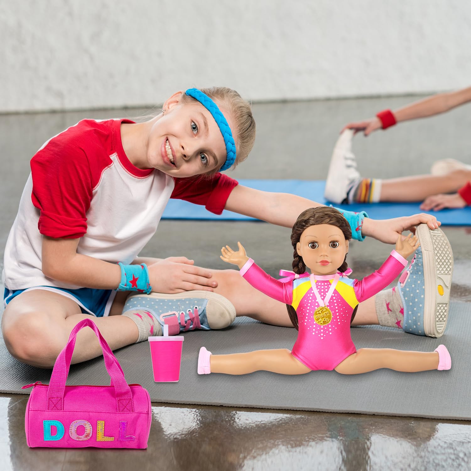 K.T. Fancy 18 Inch Doll Gymnastics Clothes Set - Pink Leotard, Shoes, Gym Bag, Olympic Medal, Water Bottle & Hair Accessories for Play, Doll Not Included
