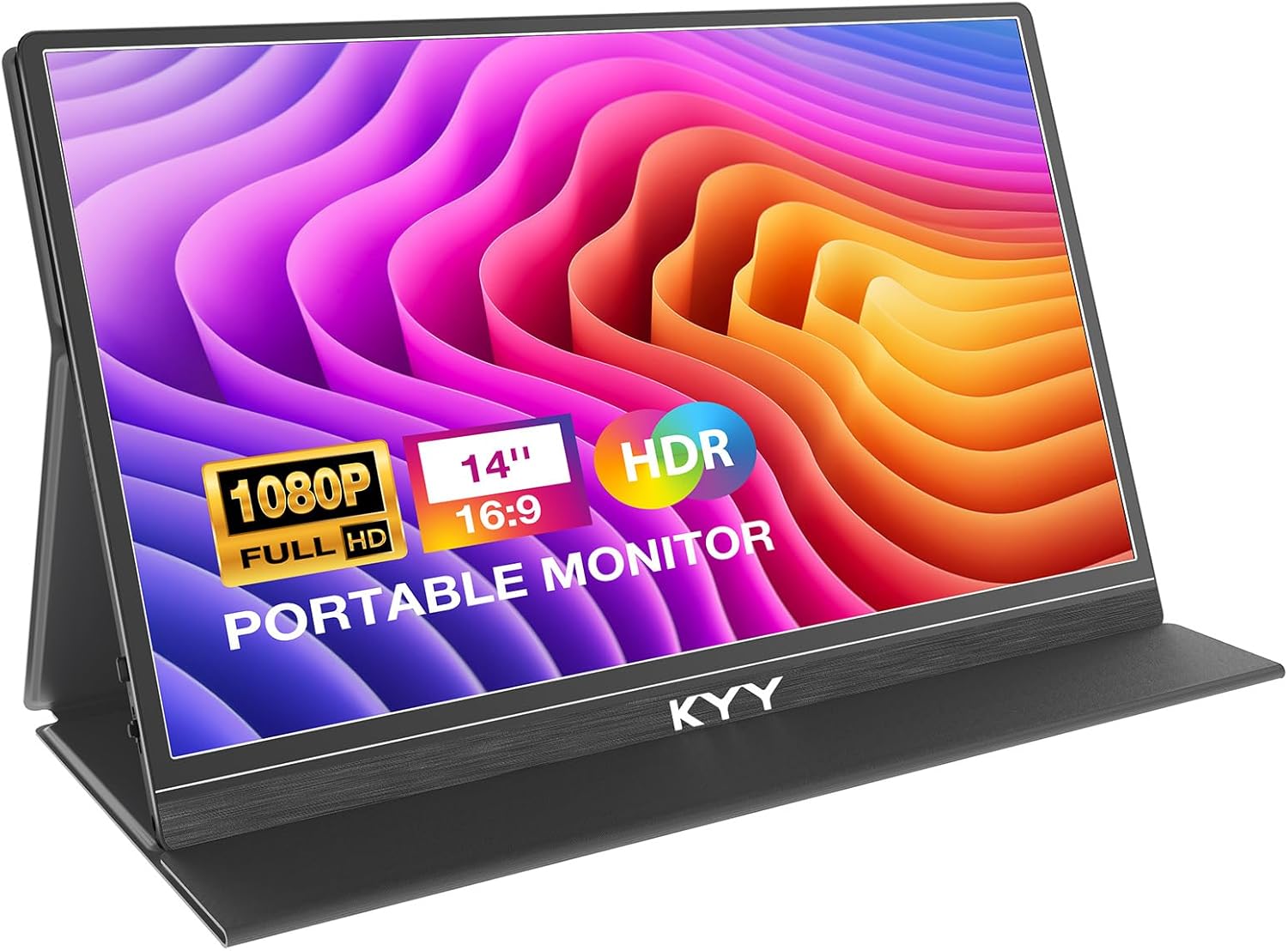 KYY Portable Monitor 14' FHD 1080P - Ultra-Slim Portable Laptop Monitor Computer Display with Type-C HDMI Speakers for Laptop PC Phone Mac PS4 PS5 Xbox Switch