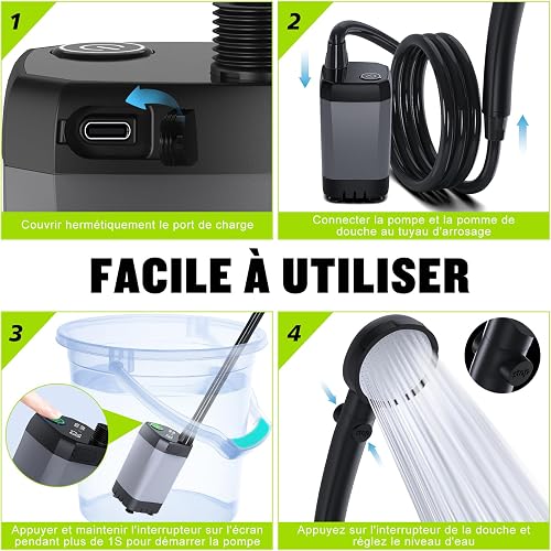 Spopal Camping Shower, Portable [Waterproof] Camping Shower Set Electric Shower Pump Rechargeable 6000mAh with Smart Display and 4 Modes Shower Head for Outdoor Camping - 5