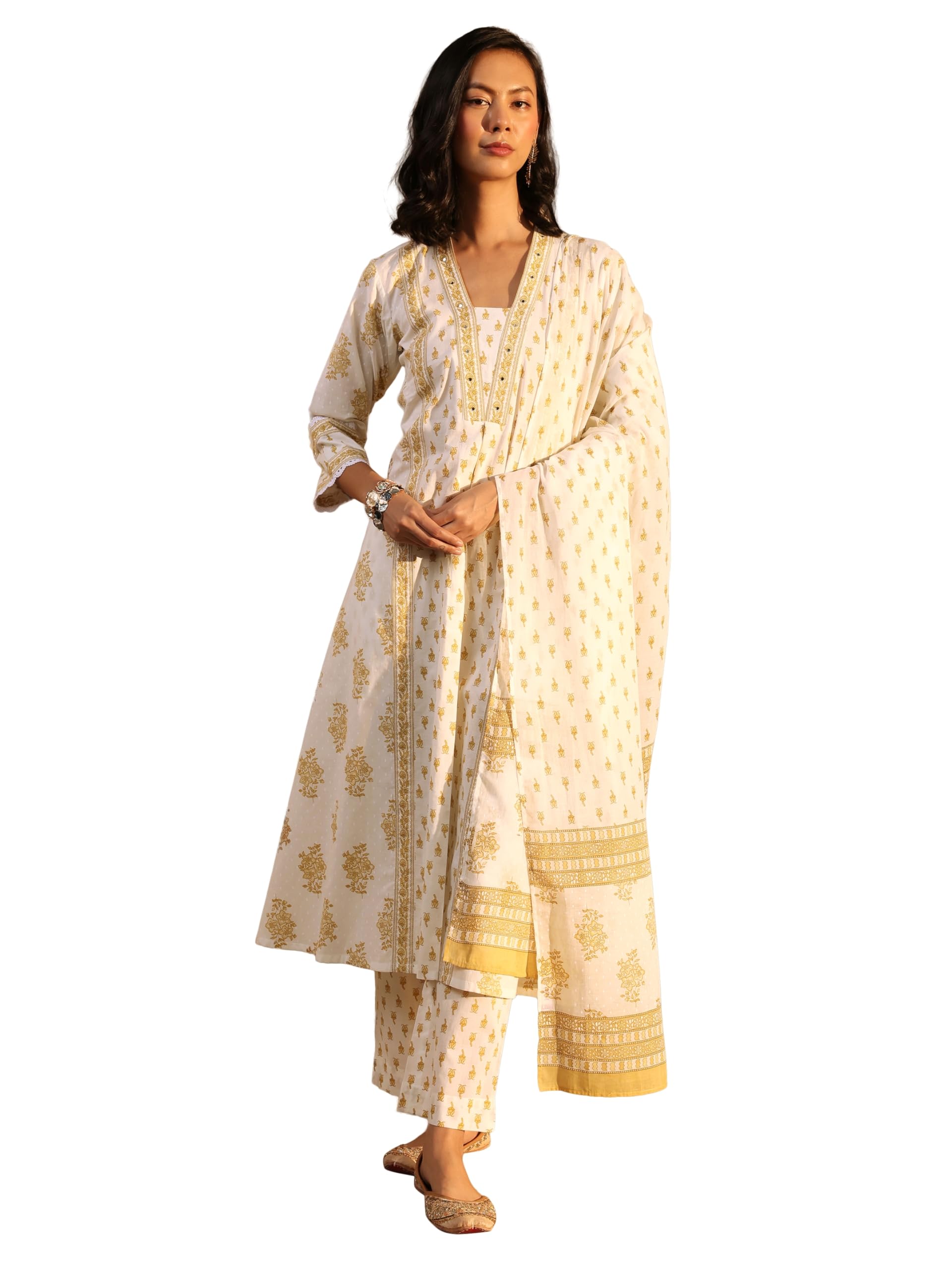 libas Printed Cotton A Line Kurta With Trouser and Dupatta | daily wear suit-picture-25