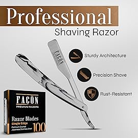 Facn Straight Razors for Men - Professional Barber Straight Edge Razor Kit with 100 Blades, Classic Stainless Steel Barbero Shaver for a Smooth & Precise Shave, Premium Barber Razor for Men\'s Shaving
