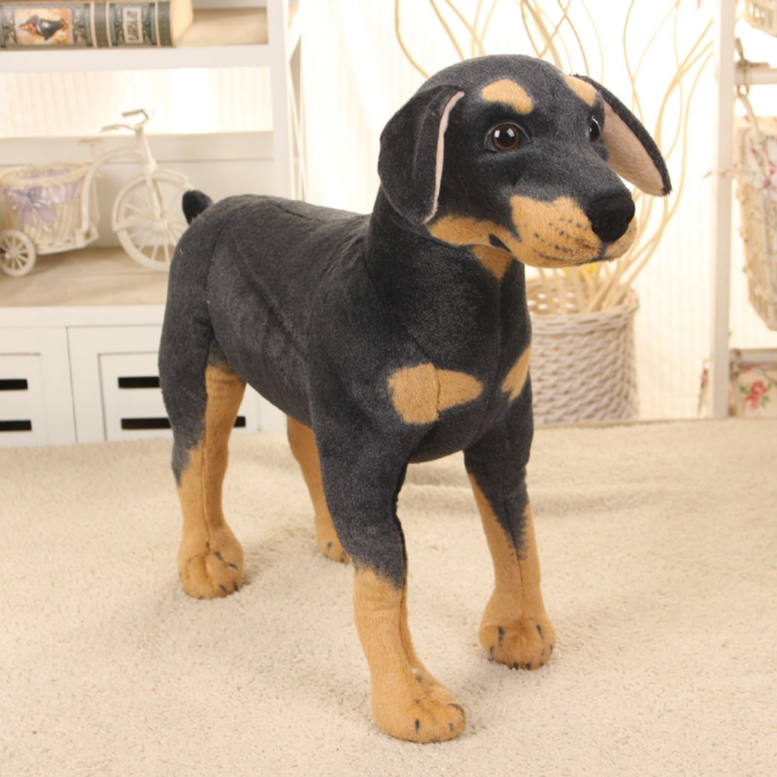 champracer Perro de peluche de peluche de Rottweiler, cachorro de peluche realista de peluche para perros negros, juguetes de peluche, regalos para niños y niñas (60 cm)