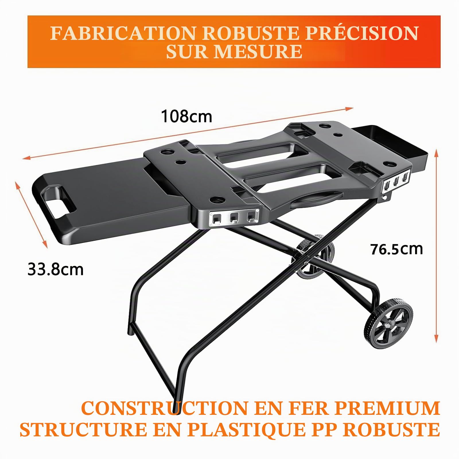 Chariot de barbecue portable pour Ninja Woodfire OG700, support pliable pour Ninja OG701, Pit Boss 10697/10724, 57 cm, Blackstone, Traeger Ranger, avec plateau de table