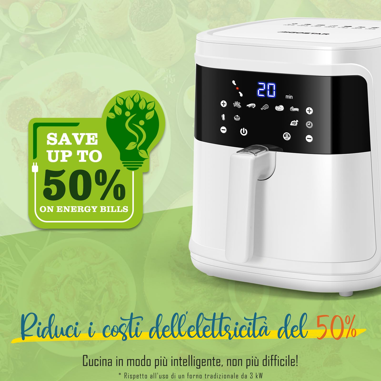 Aigostar Friggitrice ad Aria 7L Smart 1900W - WiFi/App con Ricette, 7 Programmi, Schermo LED Touch, Circolazione Aria 360°, Cottura Senza Olio, Cestello Rimovibile Lavabile in Lavastoviglie, bianco
