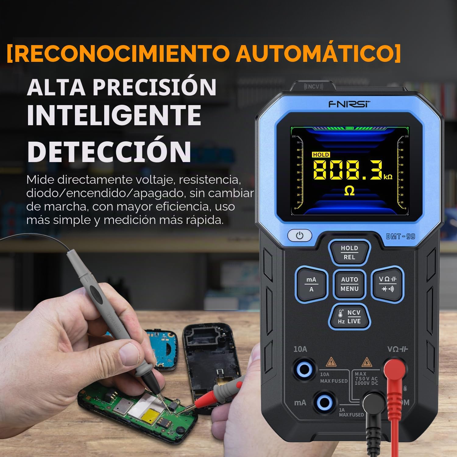 Fnirsi DMT-99 Multímetro digital portátil 10000 cuentas Voltaje Corriente Resistencia Capacitancia Frecuencia Temperatura NCV Tester (Fnirsi DMT-99)