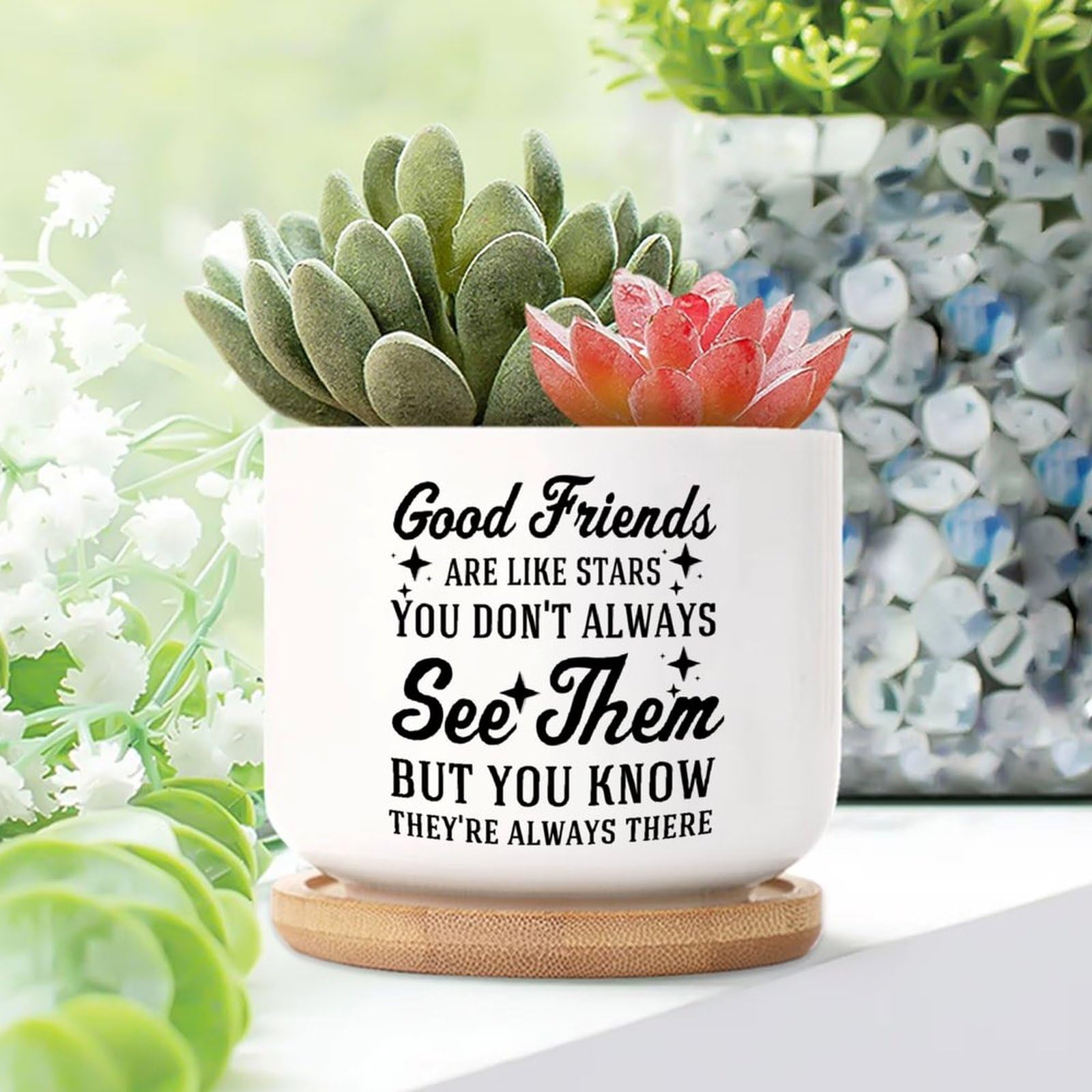 Yelolyio Style-7 Good Friends Are Like Stars. You Don't Always See Them Ceramic Planters Family Love Pots For Plants With Drainage Holes And Saucers Pot For Home Desktop Office Windowsill