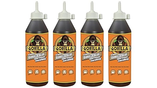 Gorilla Original Waterproof Polyurethane Glue, 18 ounce Bottle, Brown, (Pack of 4)