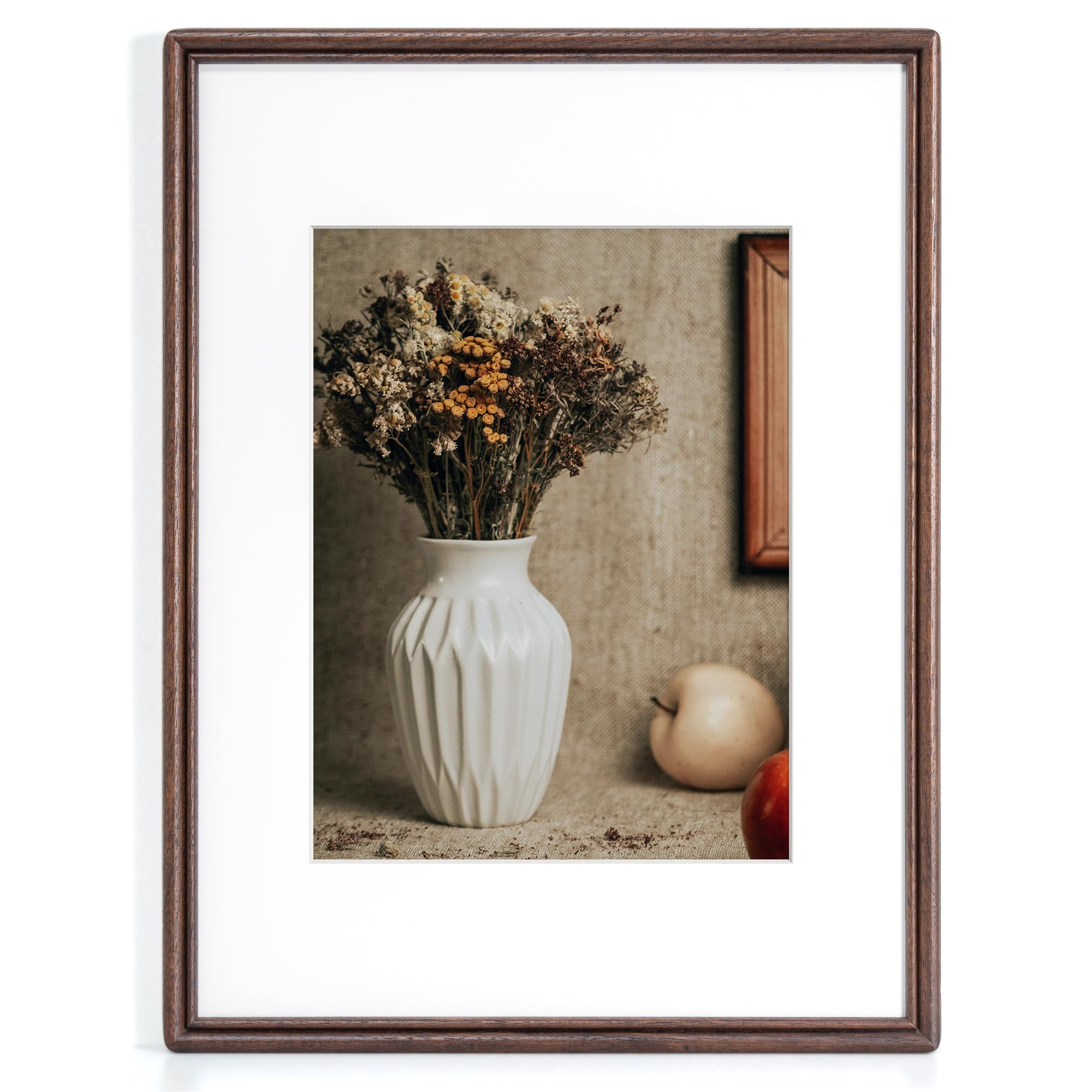 12X16 Picture Frame, Natural Solid Walnut Wood Picture Frame with High Tempered Glass, Handcrafted Rounded Corner 12 by 16 Wooden Frame Matted to