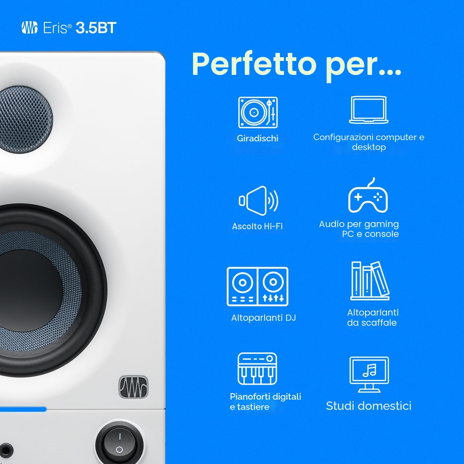 PreSonus Eris 3.5BT Gen 2" Altoparlanti per monitor da studio con Bluetooth, coppia, 3,5 pollici, 2 vie, altoparlanti da tavolo alimentati per multimedia, giochi, produzione musicale di qualità da