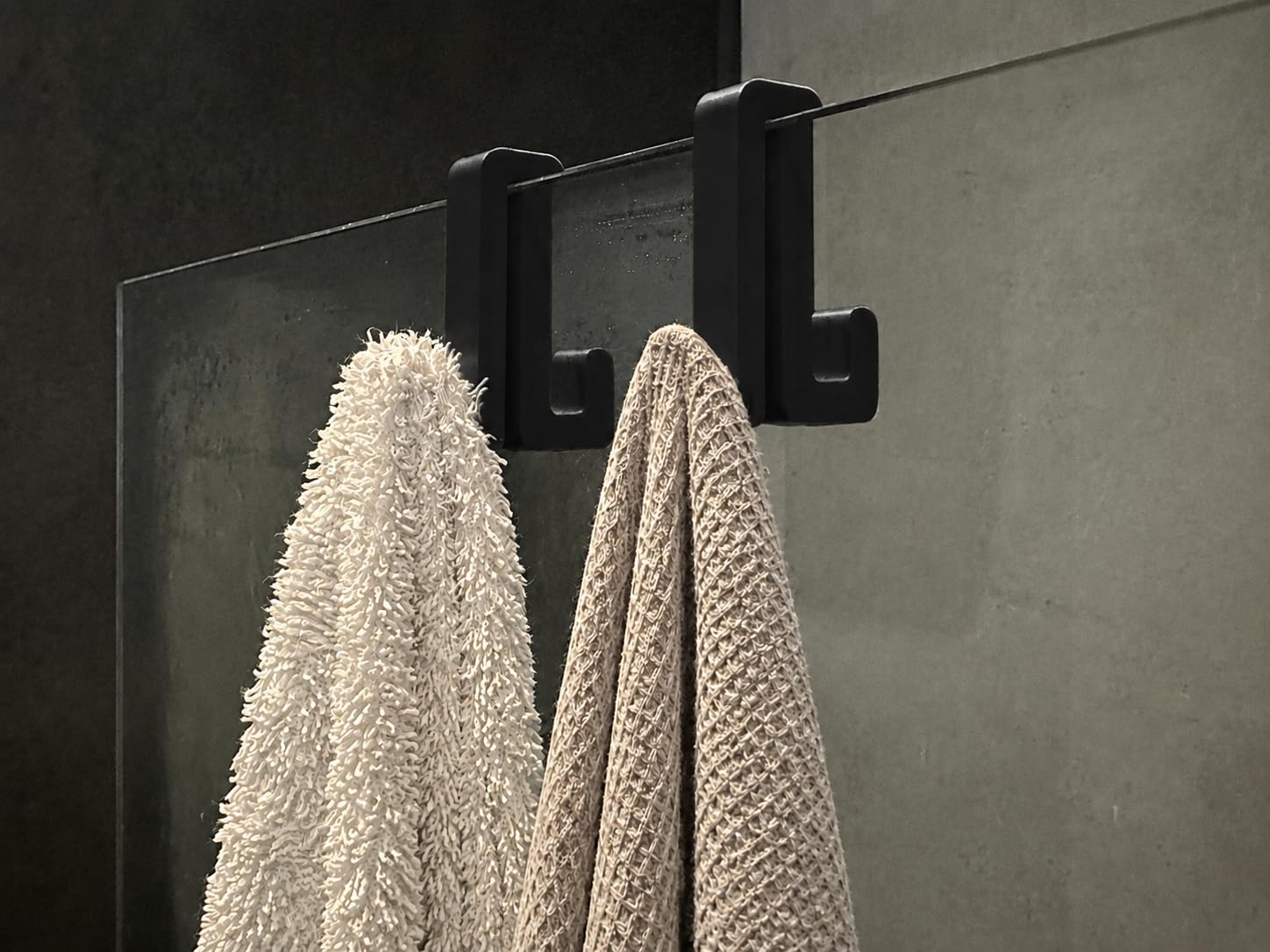 2PCS Double Sided Shower Glass Hooks - Bath Towel Robe Hanger Screen Door (Black)