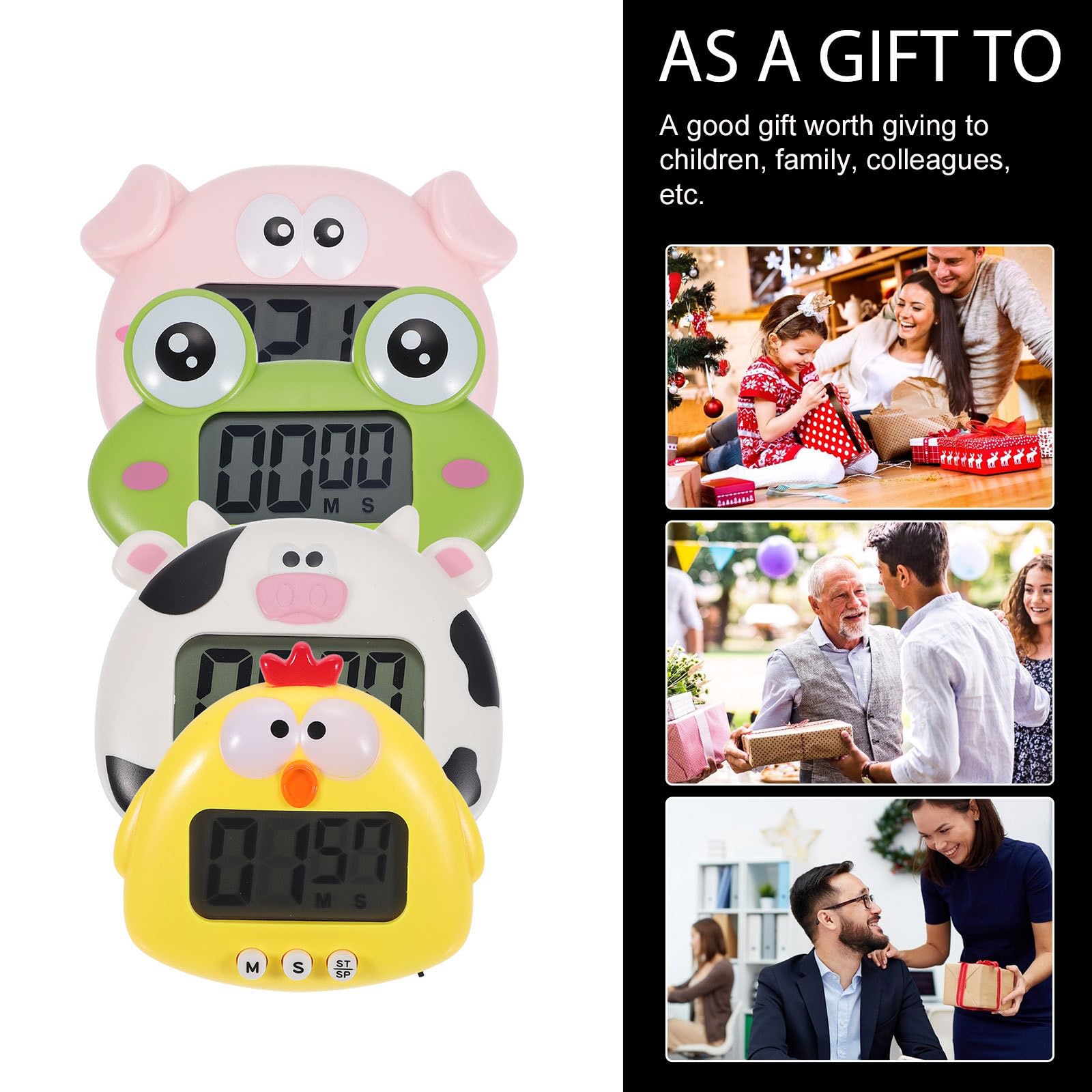 VOSAREA Minuteur Cuisine Digital Compact 4 Pièces en Plastique avec Design Animaux Mignons pour Cuisson, Pâtisserie et Entraînement des Habitudes en Classe