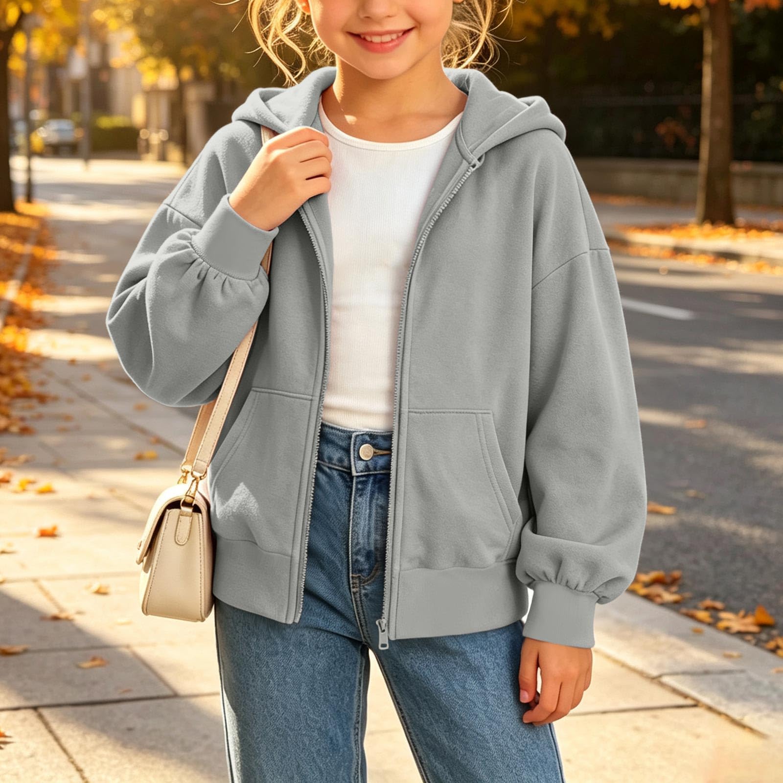 Hoodie Ragazza Con Zip E Tasca Felpata Felpa Con Cappuccio Bambina Comoda