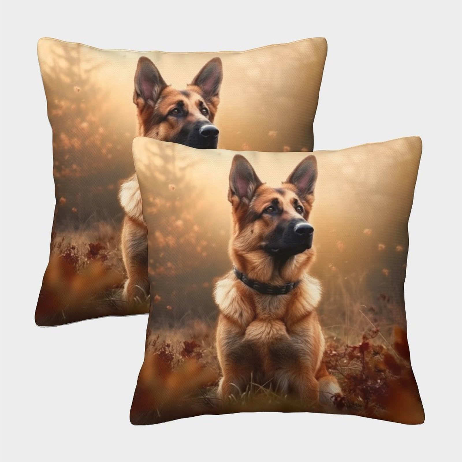 Mefese German Shepherd-2 3D Printed German Shepherd Throw Pillow Covers Cool Dogs Square Cushion Cover Decorative Super Soft Pack Of 2 For Patio,Couch, Tent, Balcony And Sofa 40X40cm