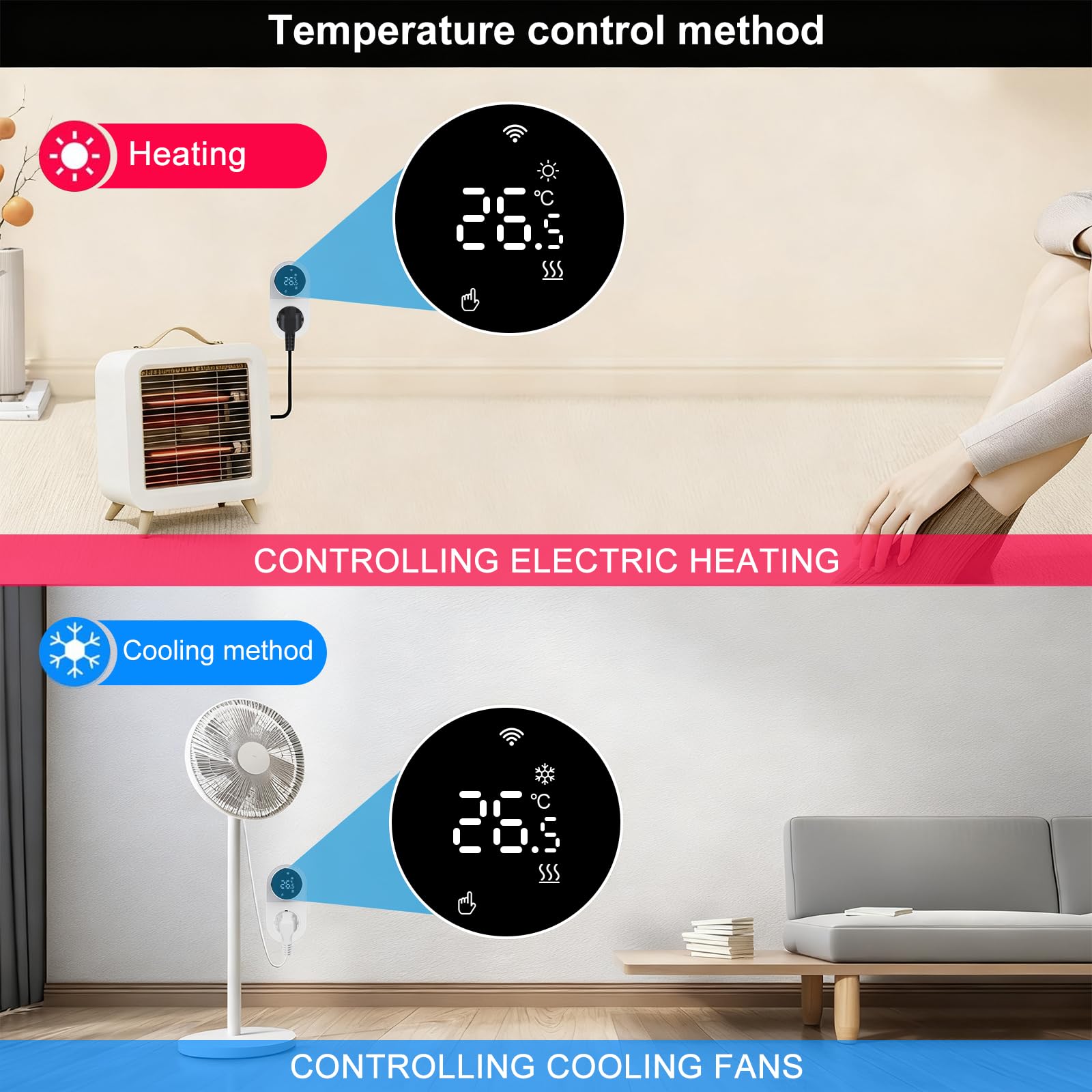 Termostat, gniazdko Wi-Fi, termostat, 220 V, 16 A, sterowanie głosem, pokrętło inteligentnego termostatu, programowalny regulator temperatury od -5 ~ 45°C, wyświetlacz LED, zmiana trybu chłodzenia