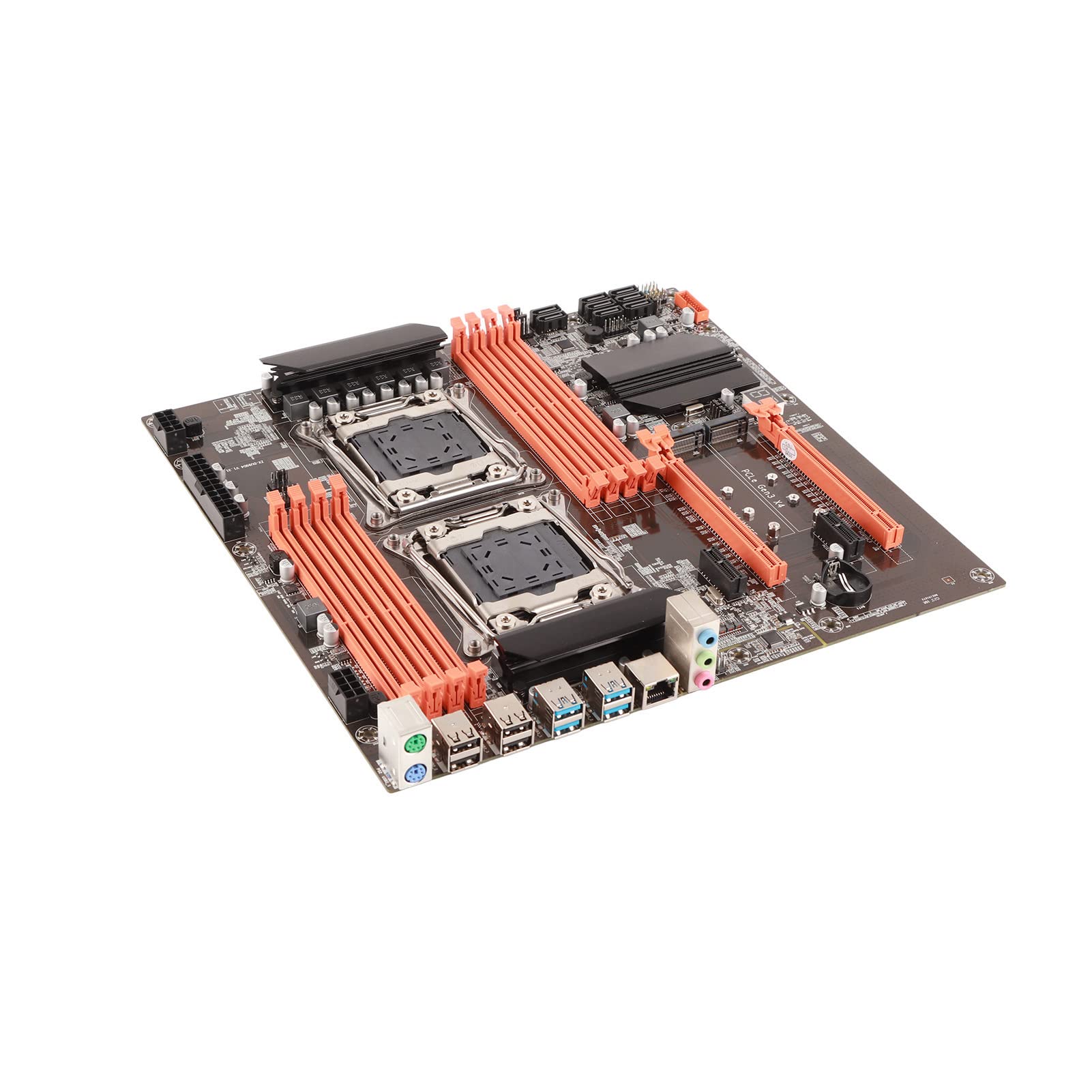 X99 Dual Socket Desktop Motherboard, LGA 2011-3 CPU Mainboard For Studio Computer Game Simulator E5CPU (DDR4 3000/2666/2400 / 2133MHz, PCI-E, SATA3.0, USB 3.0, USB 2.0, RJ45, PS / 2, CR2023, RTL8111H)