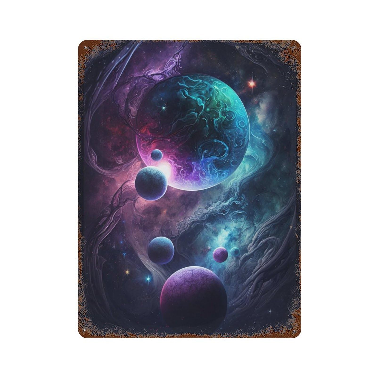 Cosmic Nebula Artwork Aged Metal Wall Plaque 15.7"x11.8", for Pub, Kitchen And Man Cave Decor, Decorative Metal Wall Art