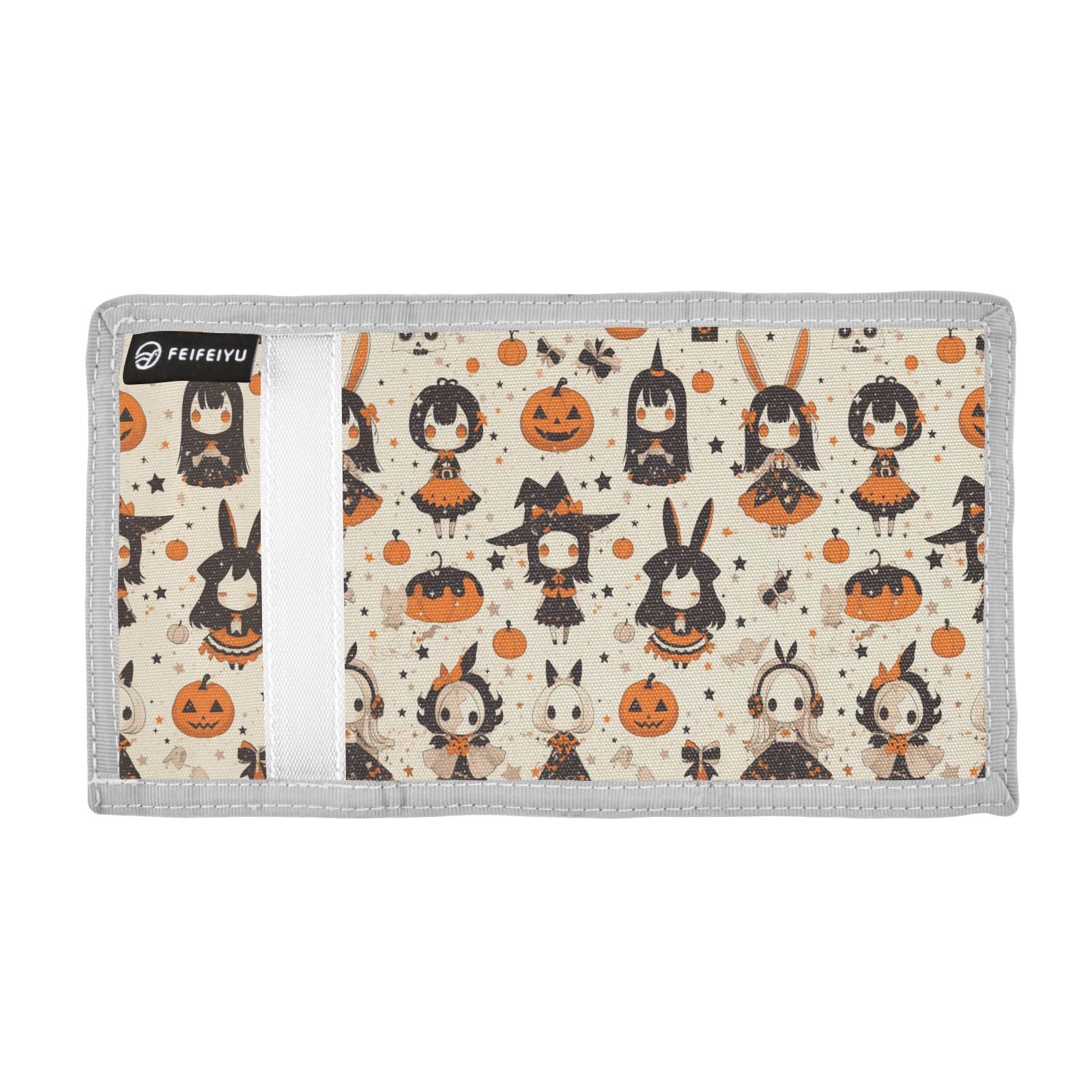 Goth Yellow Halloween Doll Pumpkin Unique trifold wallet for men for male cool trifold wallets with lanyard