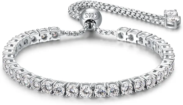 LOIPURI 4MM Moissanite Tennis Bracelet for Women, 10.9 ct Adjustable Moissanite Bracelets, 925 Sterling Silver White Gold Plated, Luxury Birthday or Anniversary Jewelry Gift for Her