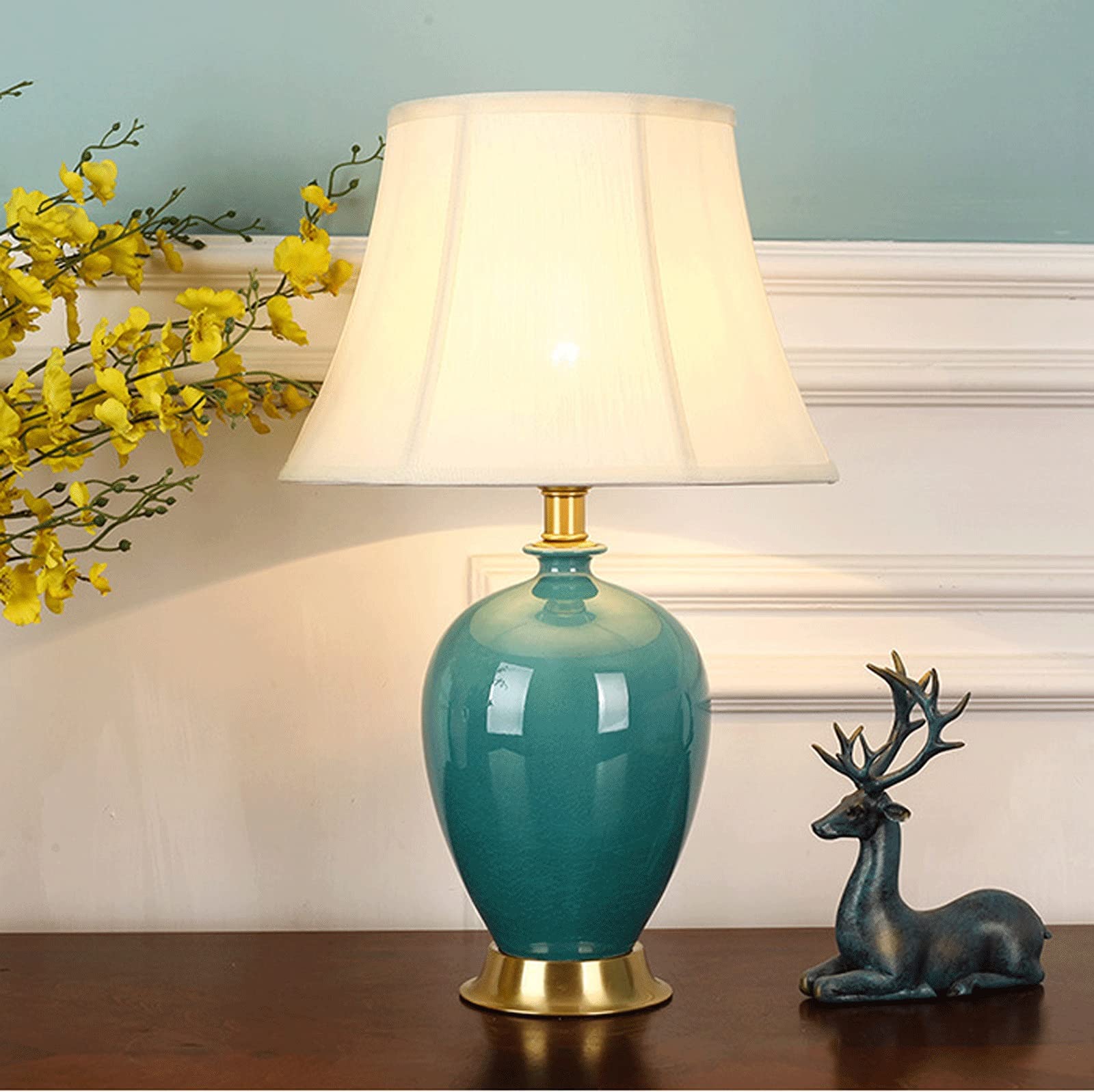 desk lamp Lampa na biurko Zielone lampy stołowe Ceramika Lampki nocne z abażurem z tkaniny Lampy retro na stolik nocny do domowego biura Cafe Restaurant Lampy, 21,6" H Lampka na biurko Lampa