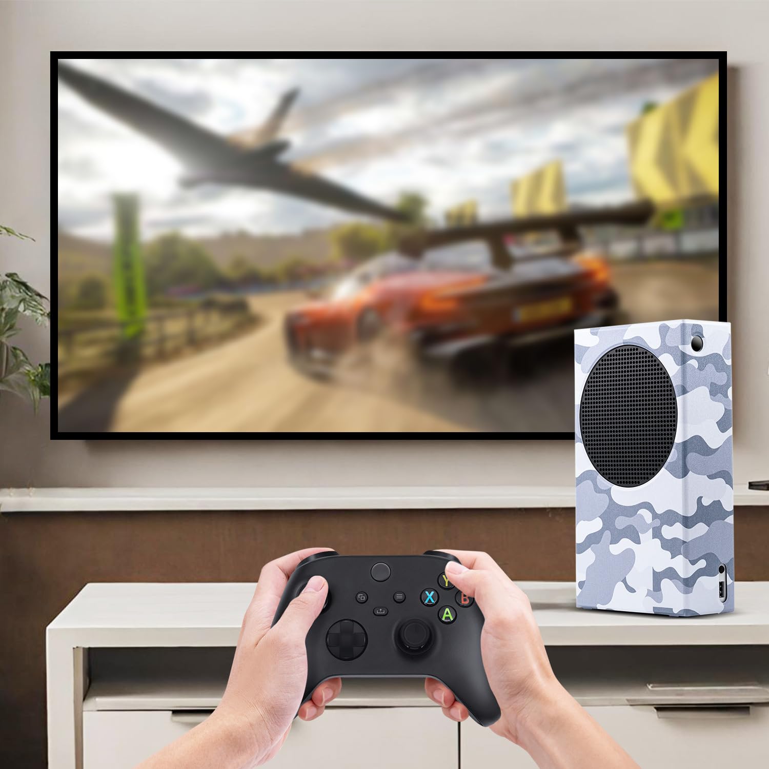Mcbazel Magnétique Smart Wraps de Protection pour Console Xbox Series S, Accessoires en Cuir PU de Qualité Supérieure et Doublure Intérieure Douce - Camouflage Gris