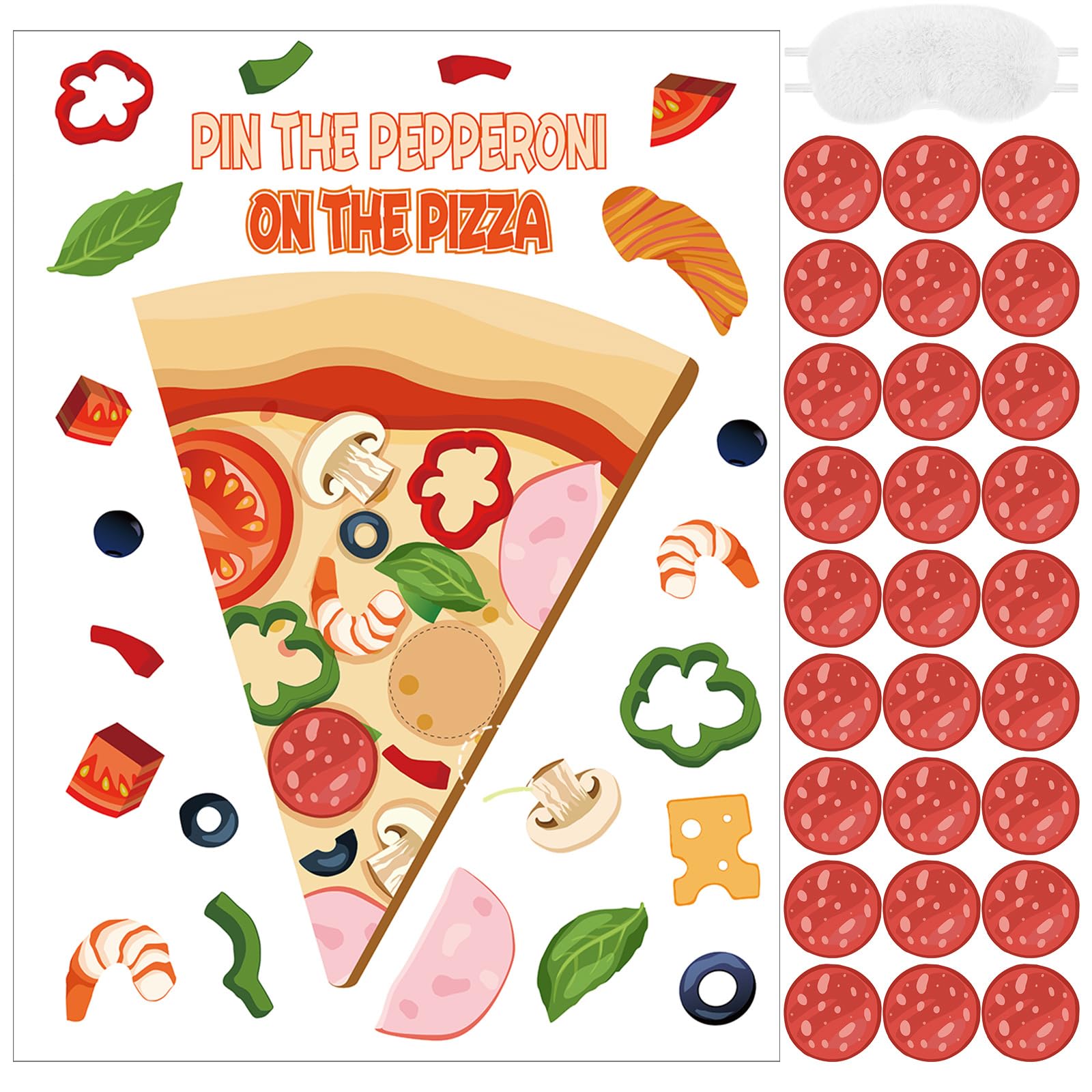38 Pcs Pizza Party Games Pin The Pepperoni on The Pizza Game Poster Stickers with Blindfolds Party Favor and Decoration for Boys and Girls Theme Birthday Party School Supplies