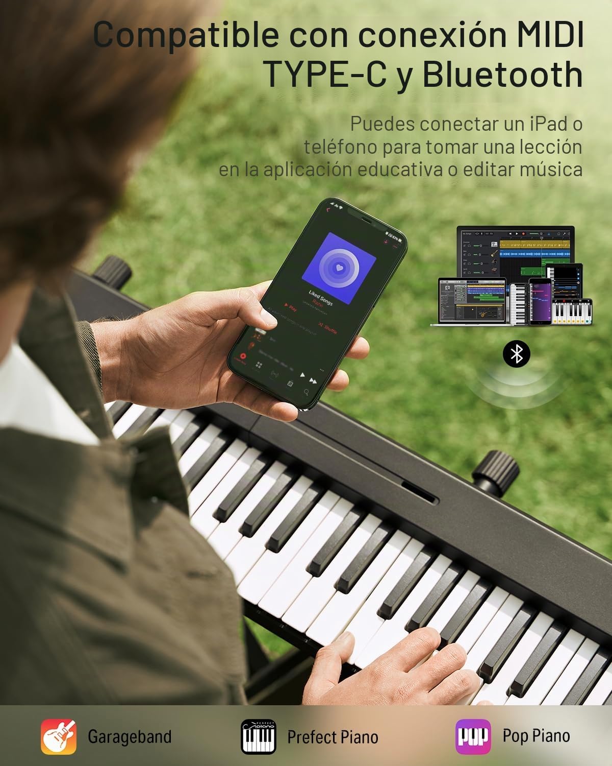 Donner DP-10 Teclado de Piano Portátil 88 Teclas para Principiantes, Teclado de Piano Plegable Bluetooth con Acorde, Grabación, Kit de Batería, Paquete de Piano Digital Plegable con Pedal, Bolsa