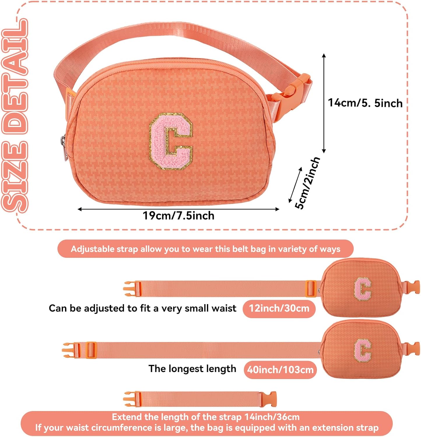 Fanny Pack for Girls,Birthday Easter Gifts,Chenille Initial Letter Girls Crossbody Bag,Preppy Teen Belt Bag for Graduation Travel Gifts,Cute Sequin Trendy Stuff.(Orange-R) - Image 6
