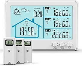 Digital Thermometer/Hygrometer, Indoor/Outdoor, Wireless Thermo/Hygrometer, External Temperature and Humidity, 3 Sensors, Weather Forecast, Barometric Pressure Display, Large LCD Screen