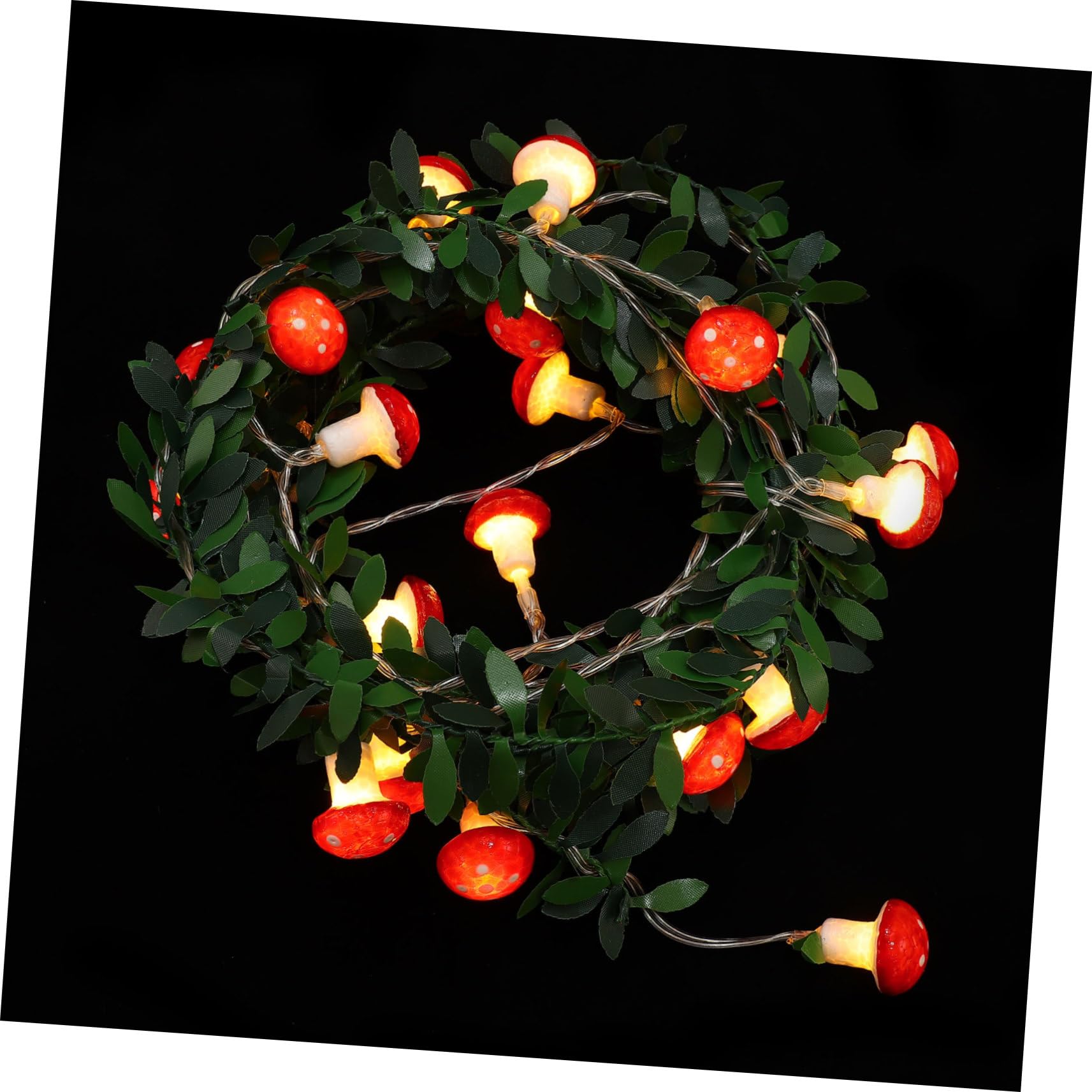 Amosfun String Mushroom Lighting Chain Fairy Led Lamp Coronas para Puertas De Entrada Pre Lit Wreath Front Door Wreaths Ivy Garland Window Fairy Lights Decor Flashing Battery Light Plastic