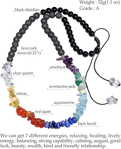 Miniatura 2 de Jewever Collar largo de 7 chakras para mujer, cristales curativos de Reiki y piedras preciosas, difusor de aceites esenciales, piedra de lava negra,