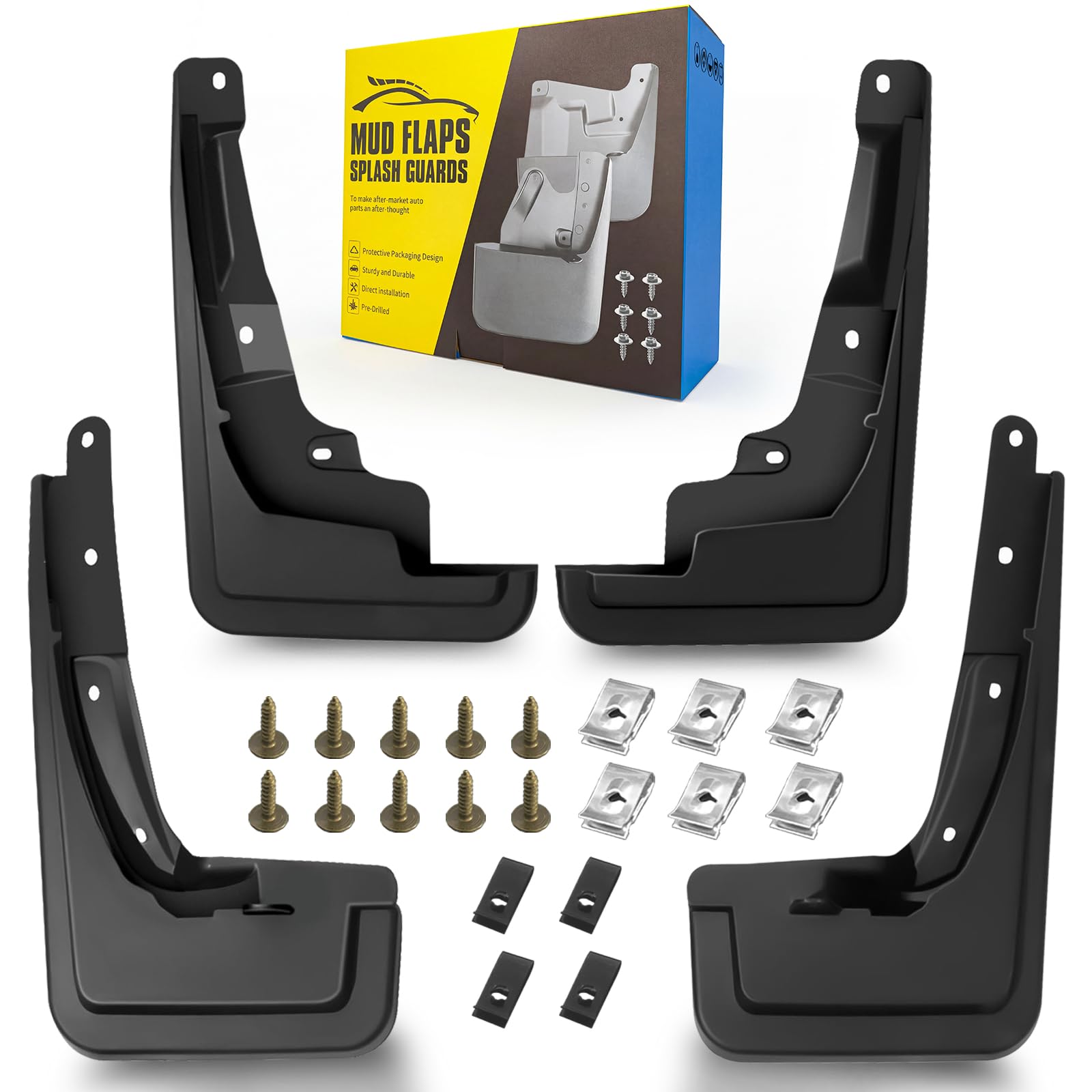 Mud Flaps Compatible with Ford Maverick 2022-2025 Crew Cab Pickup Mudflap, Scratch-Resistant Wear Resistant Four Seasons Protection Dedicated Mudguard, 4pc Front and Rear Heavy-Duty Splash Guards