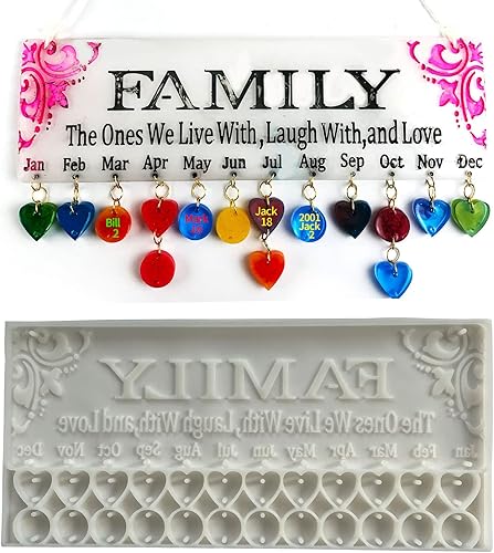 Szecl - Calendario colgante de pared para colgar en la pared, molde de resina para calendario familiar, adornos para hacer joyas, colgante, molde de