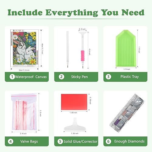 Miniatura 6 de SENQAO Kit de pintura de diamante de conejo, kit de pintura de diamantes de flores 5D, arte de diamantes de taladro completo para adultos y niños,
