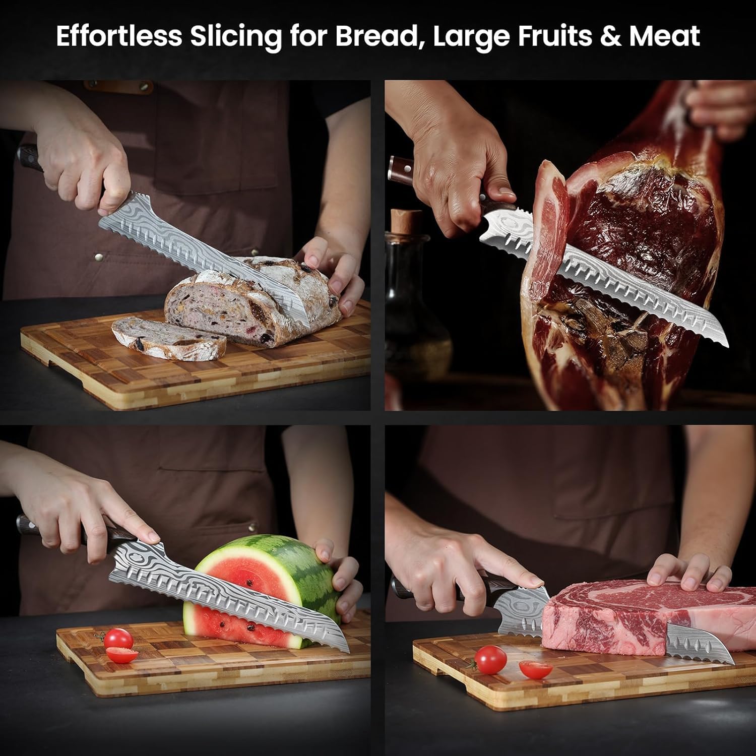 SYOKAMI Offset Brotmesser für selbstgebackenes Brot, 26,7cm Nachschärfbares Brotmesser Wellenschliff, Ultrascharf zum Schneiden von Sauerteig, Ideal zum Schneiden von Kuchen, Obst und Fleisch