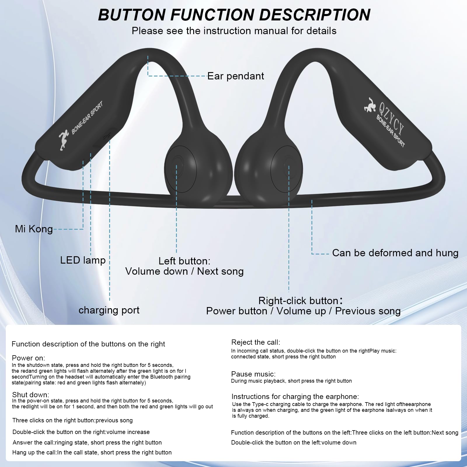 Cuffie a conduzione ossea, cuffie wireless 5.4 aperte con microfono, autonomia di riproduzione 8 ore, tappi per le orecchie, cavo elastico, auricolari impermeabili IPX6, per corsa, ciclismo
