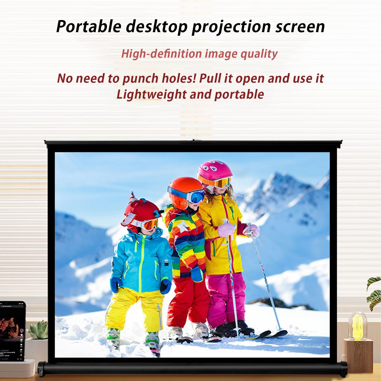 Schermo Del Proiettore Retrattile Manuale, Schermo Di Proiezione HD 4K, Schermo Di Proiezione per Ufficio, Adatto per Campeggio, Ufficio, Home Theater, Schermo per Proiettore Da Pavimento(50"16:9)