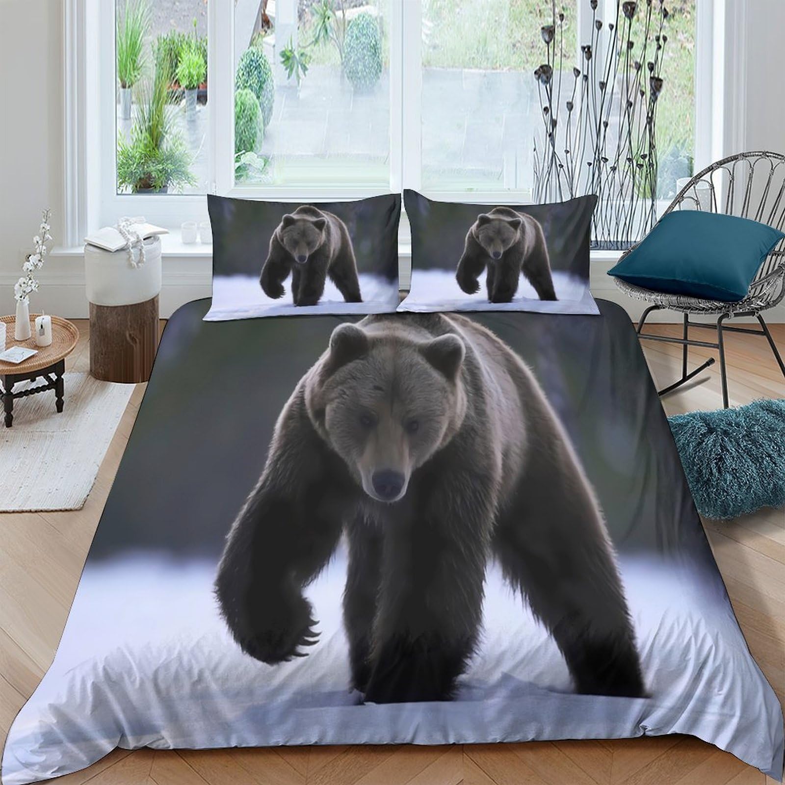 XFKLYNVCJ 3D Printed Wild bear walking Duvet Cover Microfiber Nature wildlife scene Bedding Cover Lightweight Hypoallergenic Shrink Resistant Quick Drying for Home Daily Use Super king（260x220cm）