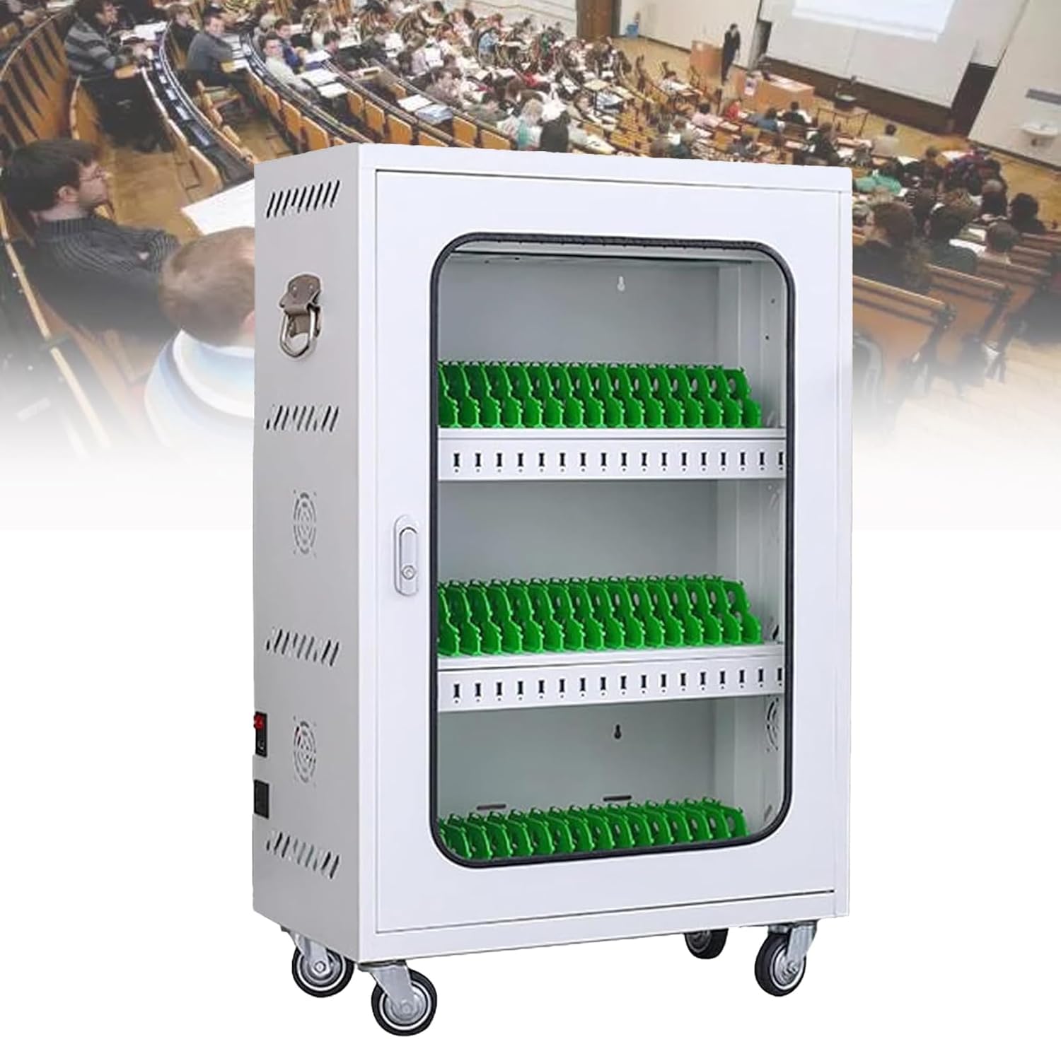 Mobiletto porta cellulare da parete con serratura, organizer per cellulari a 24 bit con serratura per cellulari e accessori, supporto da scrivania sicuro e scatola salvaspazio in argento, -60