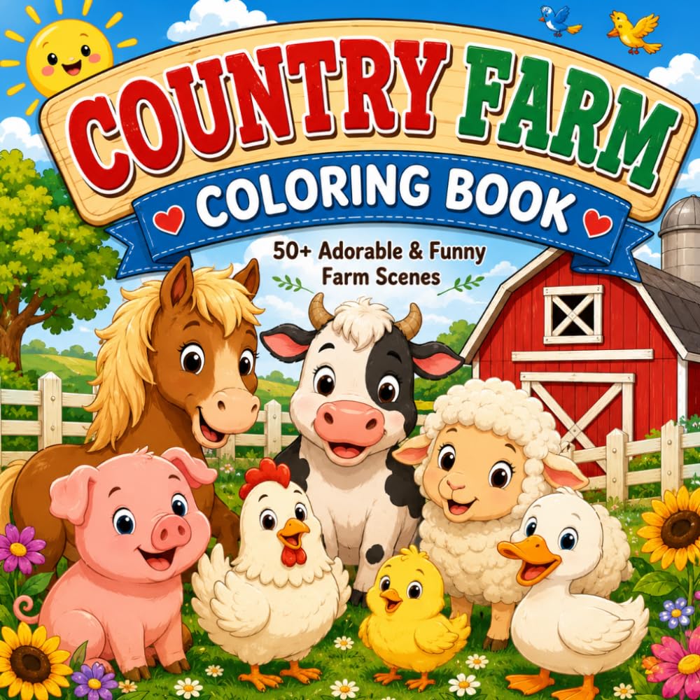 COUNTRY FARM COLORING BOOK: 50+ ADORABLE & FUNNY FARM SCENES