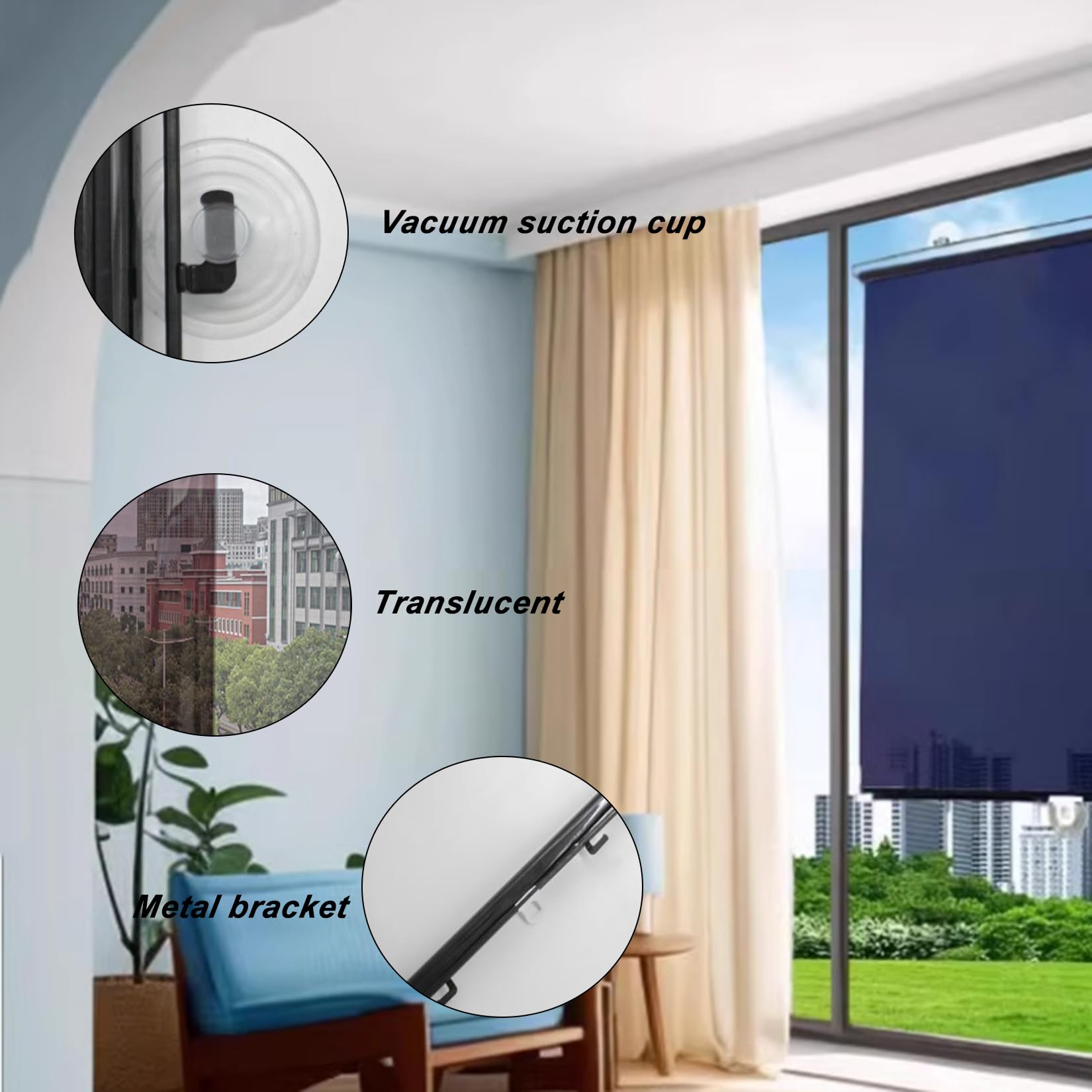 Tendine Parasole Finestrini Laterali Auto,Tenda a Rullo con Ventosa Protezione Solare,Tenda per Finestra Termica Portatile,Schermo Privacy per Balcone,Ufficio,Bagno,Auto,Senza Perforazione