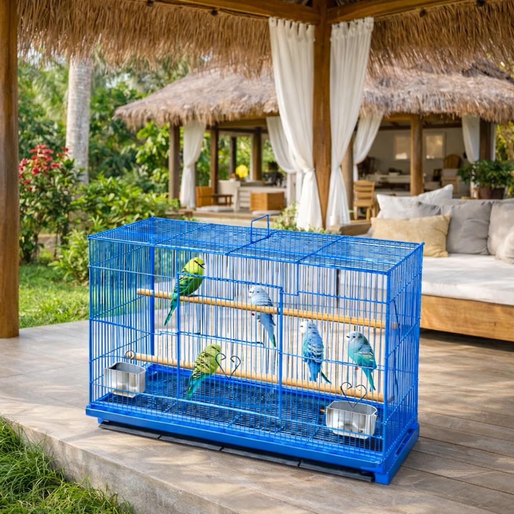 Rizopets Bird Cage, Crate for Rabbit, Parrots and Small Pets with Sliding Tray, 2 Feeding Cup & 2 Perch with Secure Lock (15 Inches, Blue), Metal 1